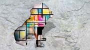 lion   en resine style  mondrian